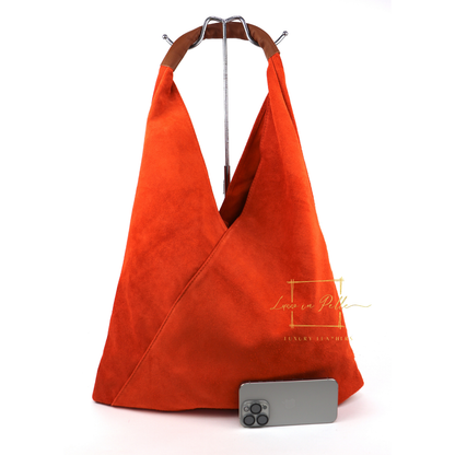 Milano Italian Suede Slouch Hobo Bag with Tan Leather Handle