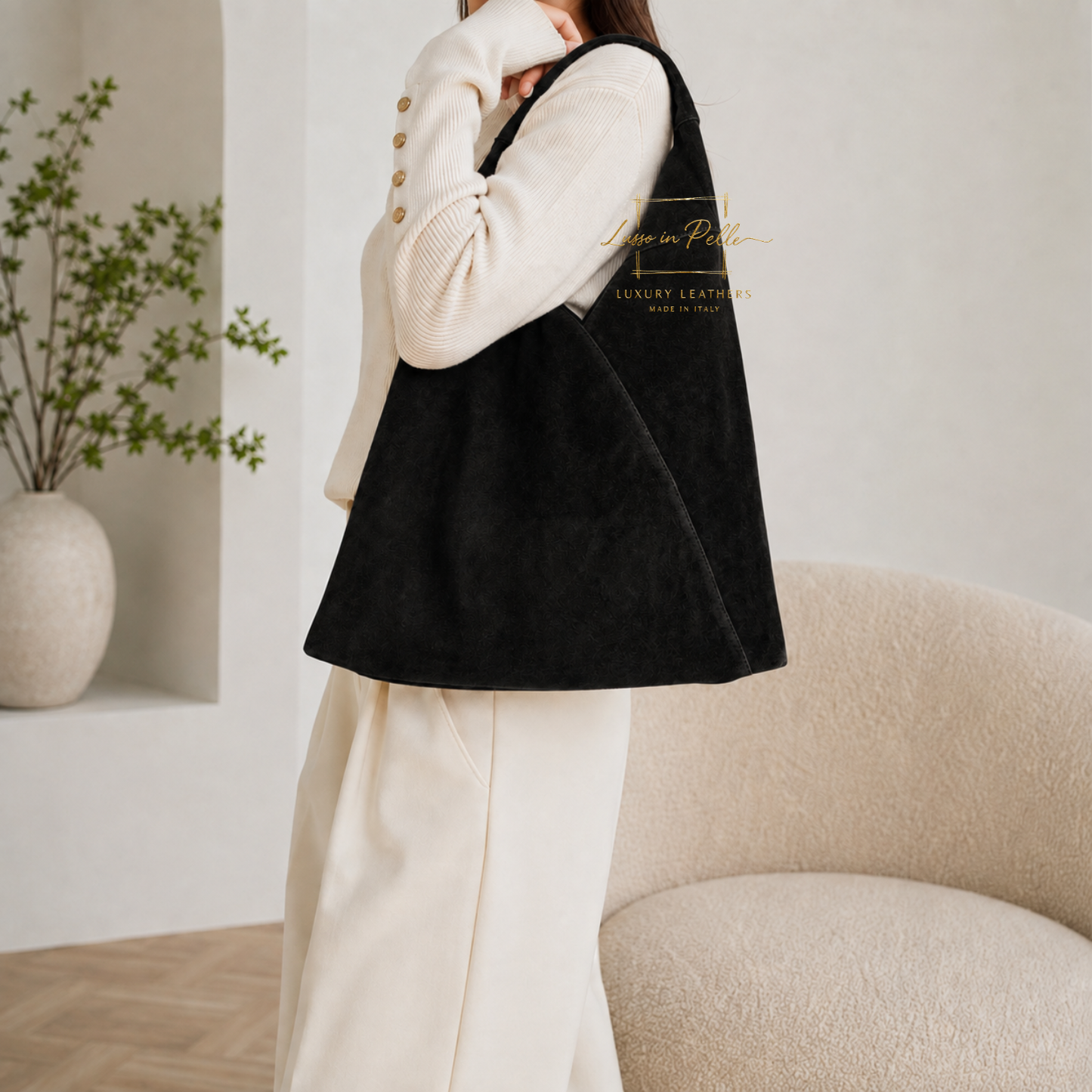 Genuine Suede Hobo Shoulder Bag with Matching Coin Pouch