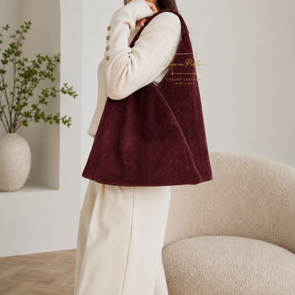 Genuine Suede Hobo Shoulder Bag with Matching Coin Pouch