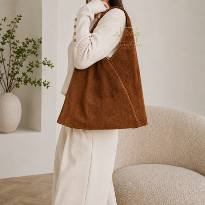 Genuine Suede Hobo Shoulder Bag with Matching Coin Pouch