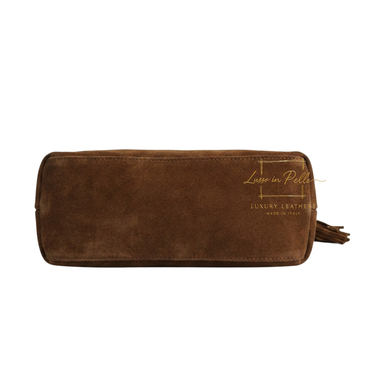 Genuine Suede Shoulder Bag with Braided Handle & Tassel Charm