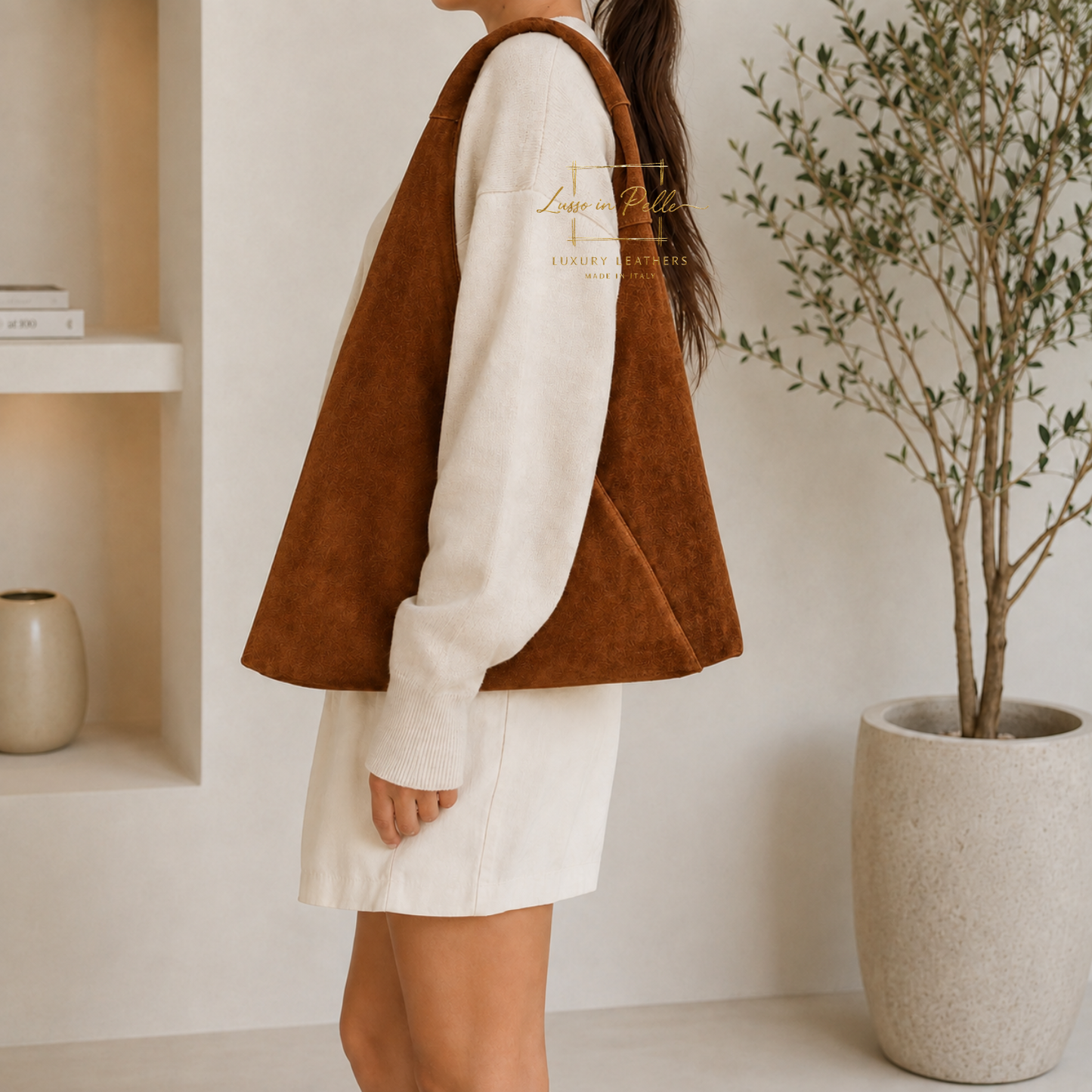Genuine Suede Hobo Shoulder Bag with Matching Coin Pouch