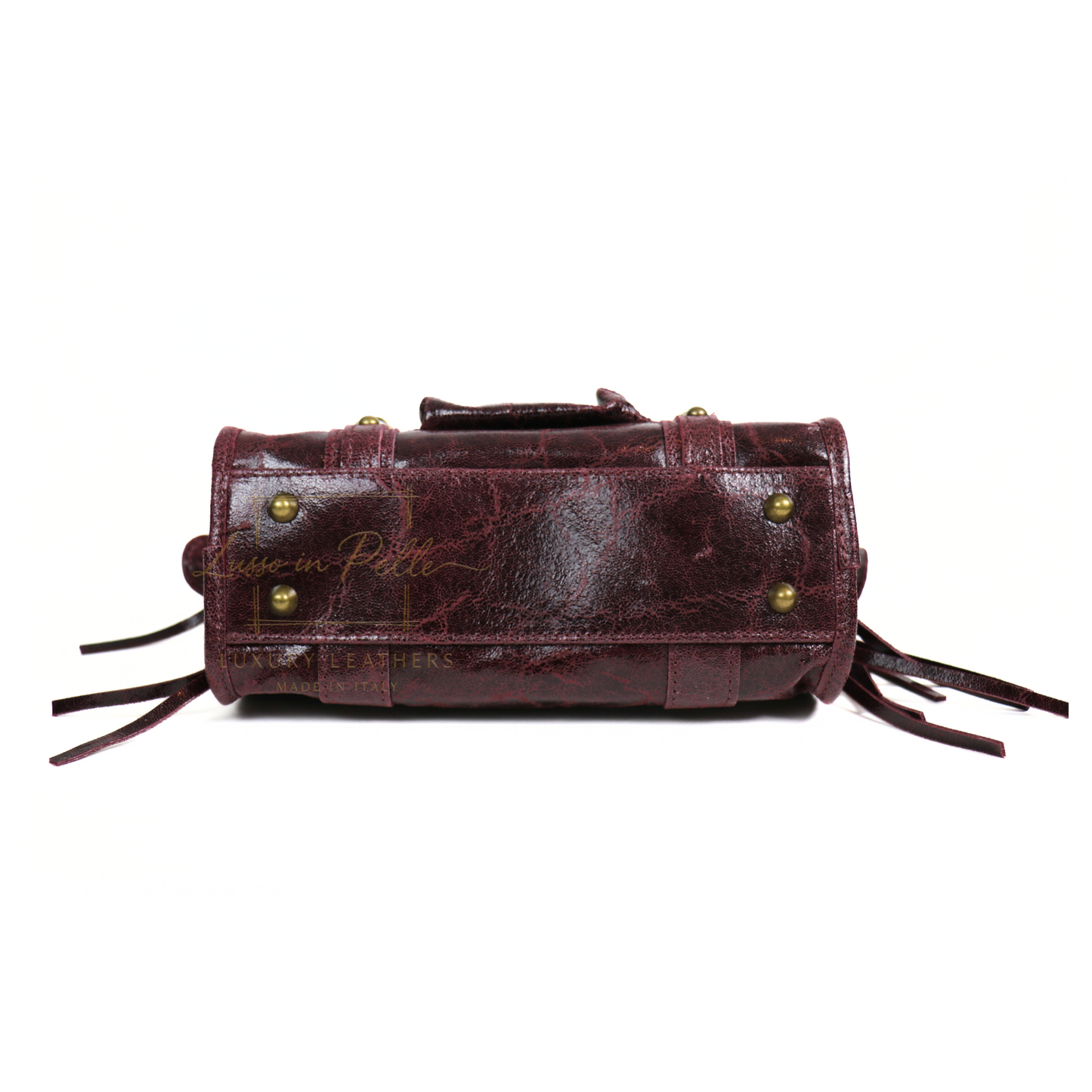 Genuine Leather Handbag with Front Zip Pocket & Stud Detail