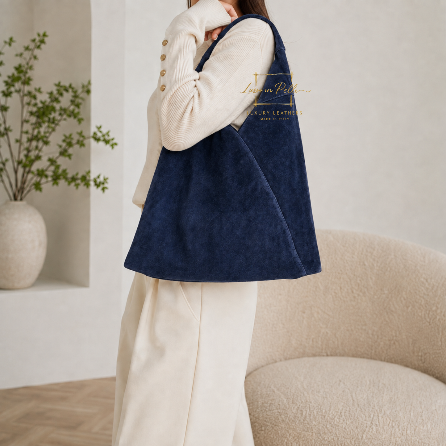 Genuine Suede Hobo Shoulder Bag with Matching Coin Pouch