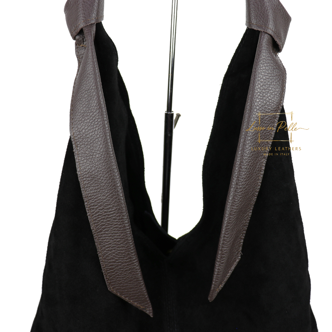Suede Hobo Bag with Braided Leather Strap