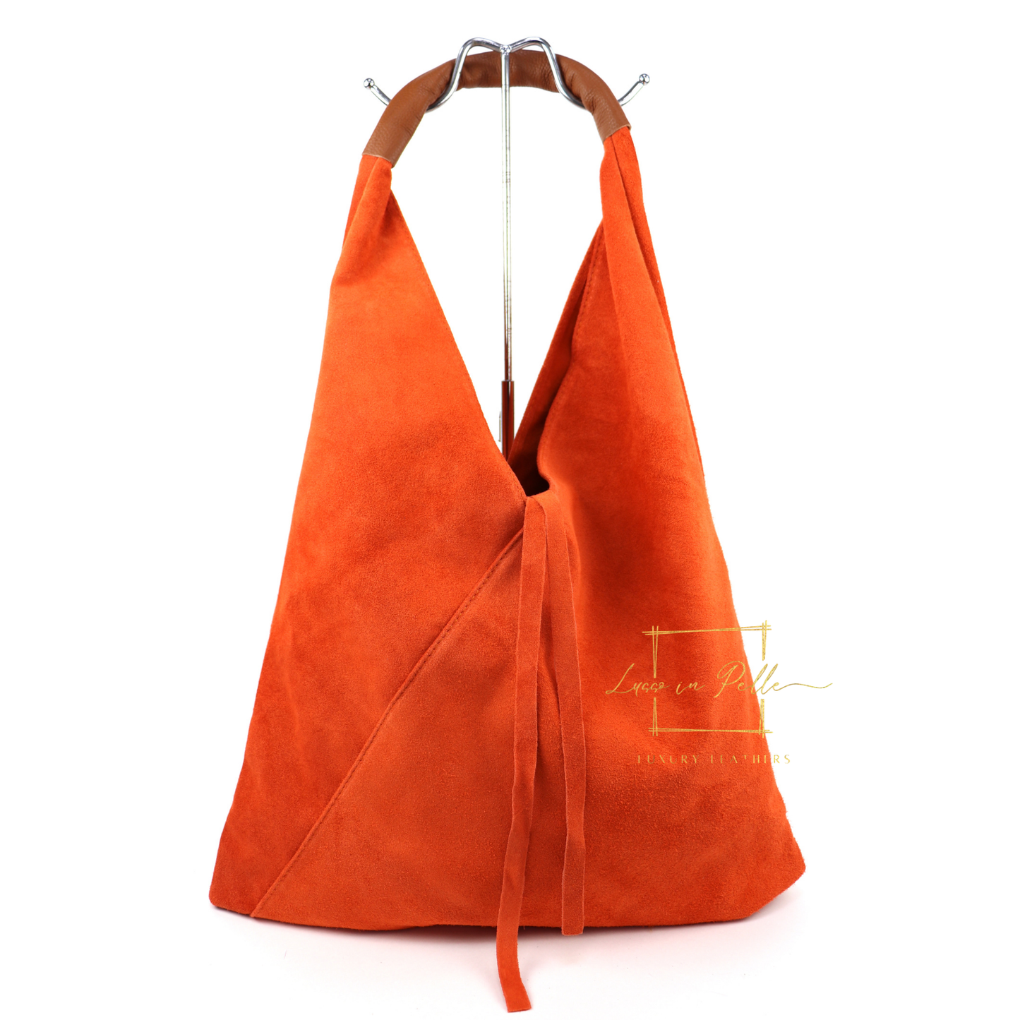 Milano Italian Suede Slouch Hobo Bag with Tan Leather Handle
