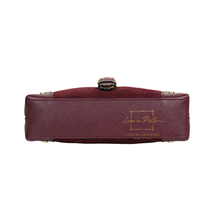 Genuine Suede & Leather Shoulder Bag with Buckle Detail