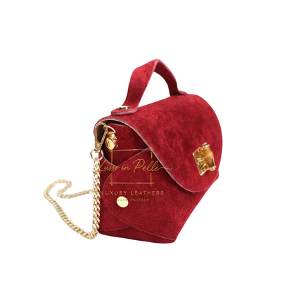 Genuine Suede Mini Top Handle Bag with Bamboo Twist Lock & Chain Strap