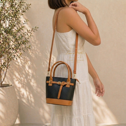 Grain Leather Bucket Bag with Crossbody Strap