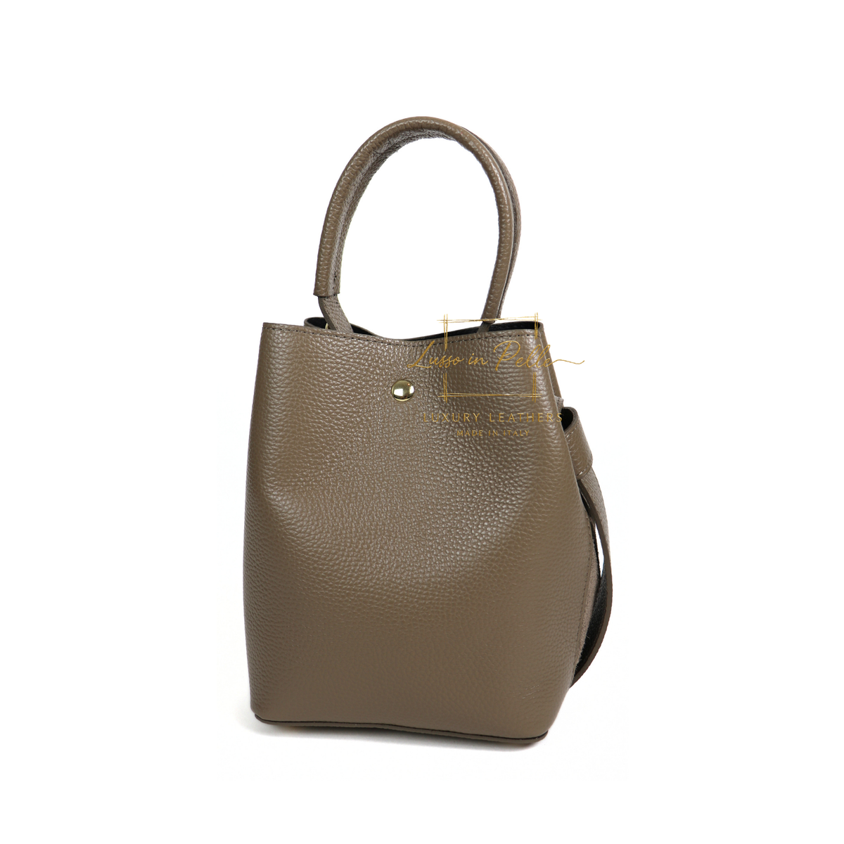 Genuine Italian Leather Bucket Handbag Top Handle Handbag with Snap Closure