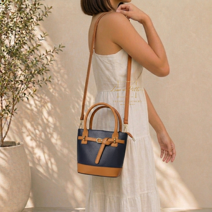 Grain Leather Bucket Bag with Crossbody Strap