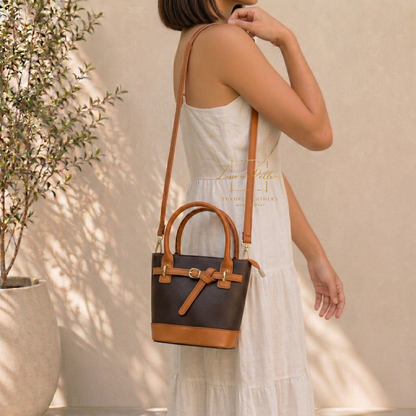Grain Leather Bucket Bag with Crossbody Strap