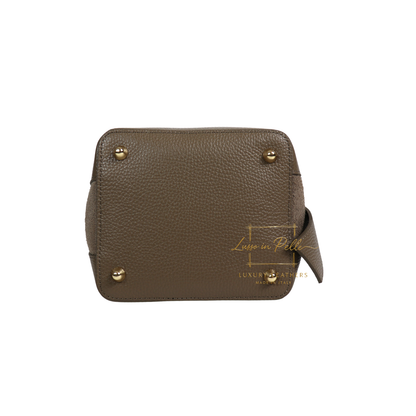 Genuine Italian Leather Bucket Handbag Top Handle Handbag with Snap Closure