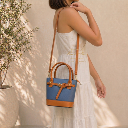 Grain Leather Bucket Bag with Crossbody Strap