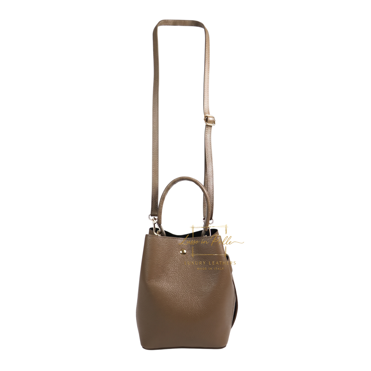 Genuine Italian Leather Bucket Handbag Top Handle Handbag with Snap Closure