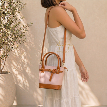 Grain Leather Bucket Bag with Crossbody Strap