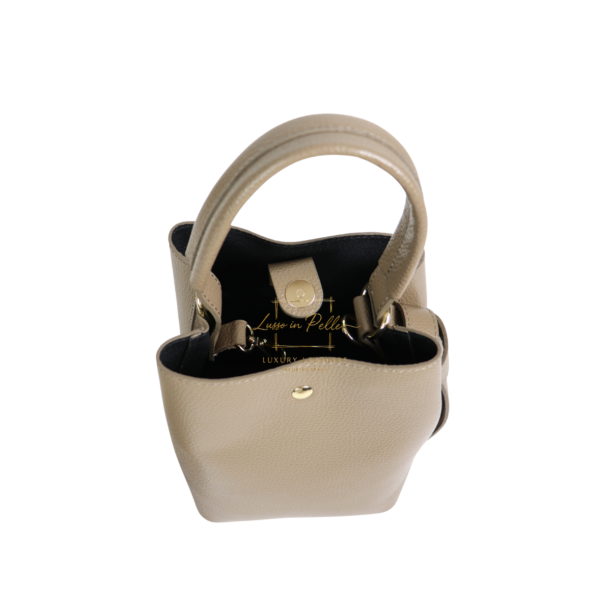 Genuine Italian Leather Bucket Handbag Top Handle Handbag with Snap Closure