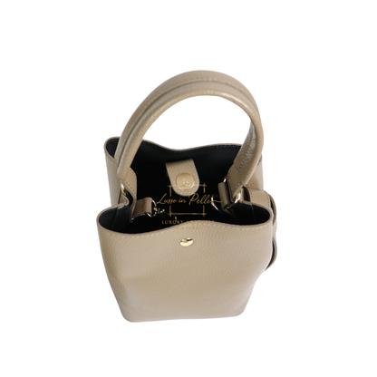 Genuine Italian Leather Bucket Handbag Top Handle Handbag with Snap Closure