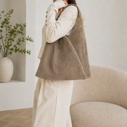 Genuine Suede Hobo Shoulder Bag with Matching Coin Pouch