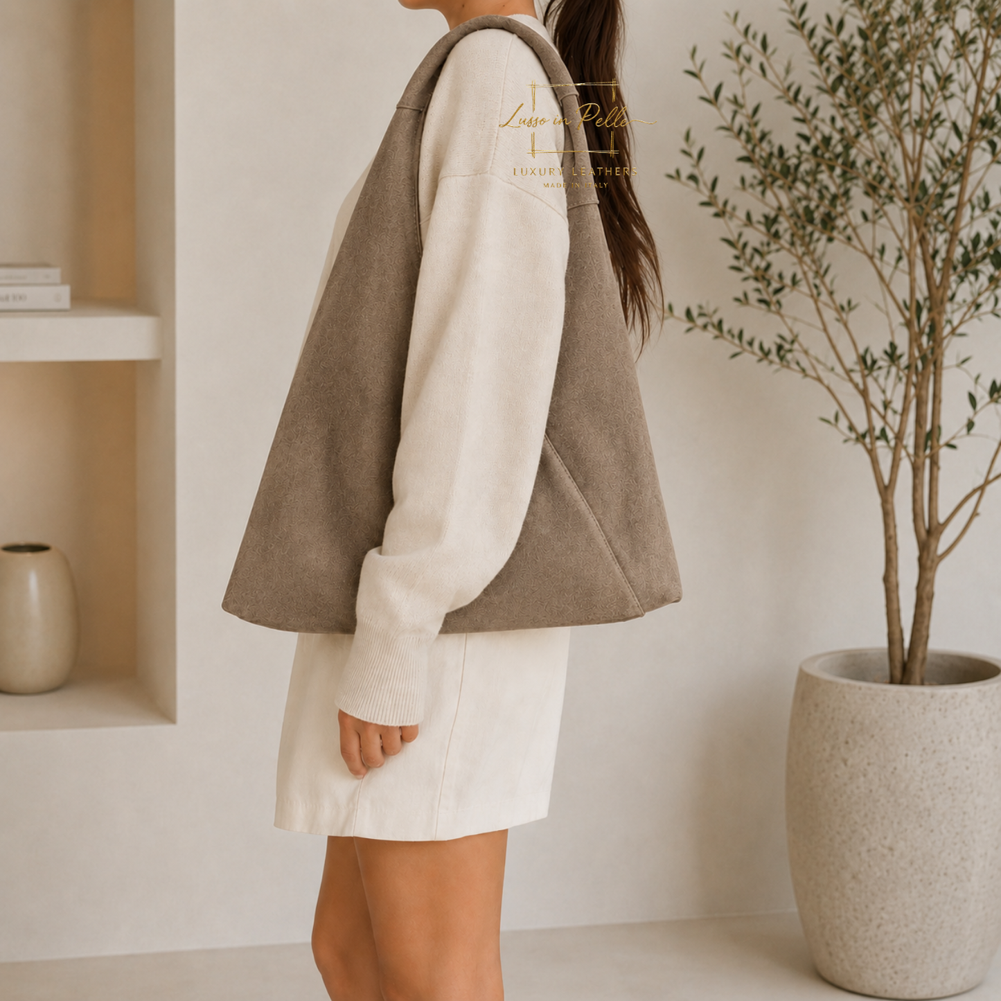 Genuine Suede Hobo Shoulder Bag with Matching Coin Pouch