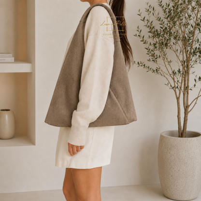 Genuine Suede Hobo Shoulder Bag with Matching Coin Pouch