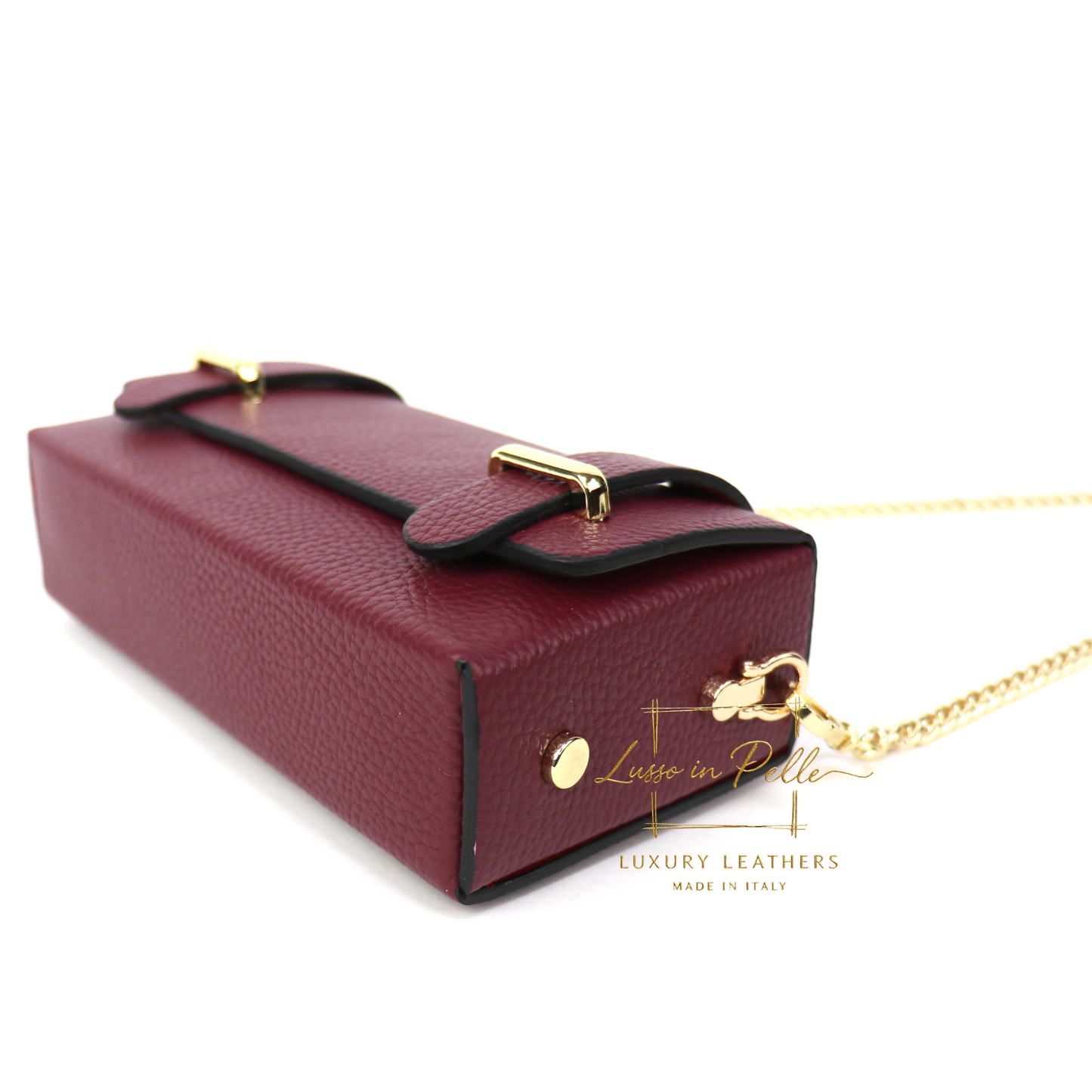 Small Genuine Leather Satchel Bag with Top Handle and Chain Straps