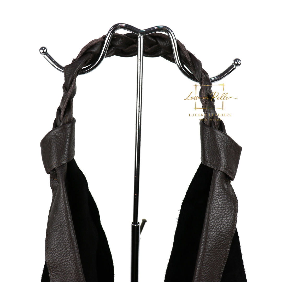 Suede Hobo Bag with Braided Leather Strap