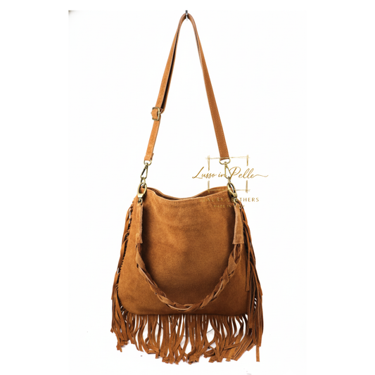 Marina Suede Shoulder/Crossbody Bag with Fringe