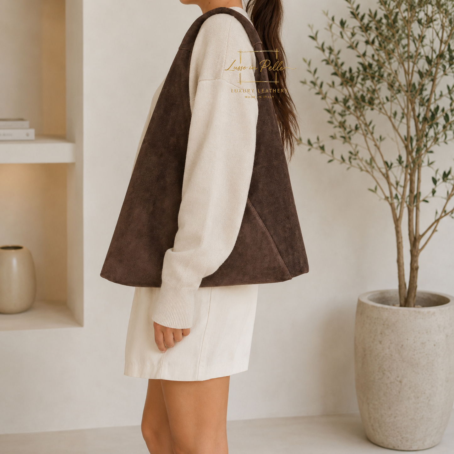 Genuine Suede Hobo Shoulder Bag with Matching Coin Pouch