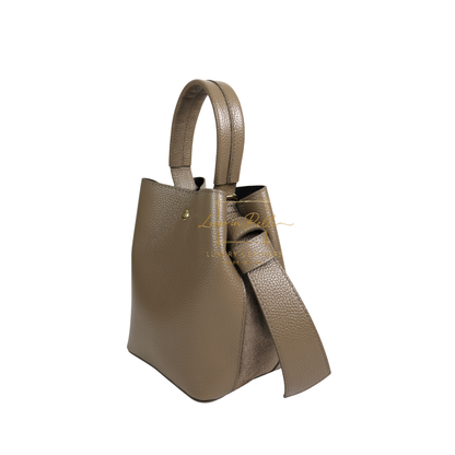 Genuine Italian Leather Bucket Handbag Top Handle Handbag with Snap Closure
