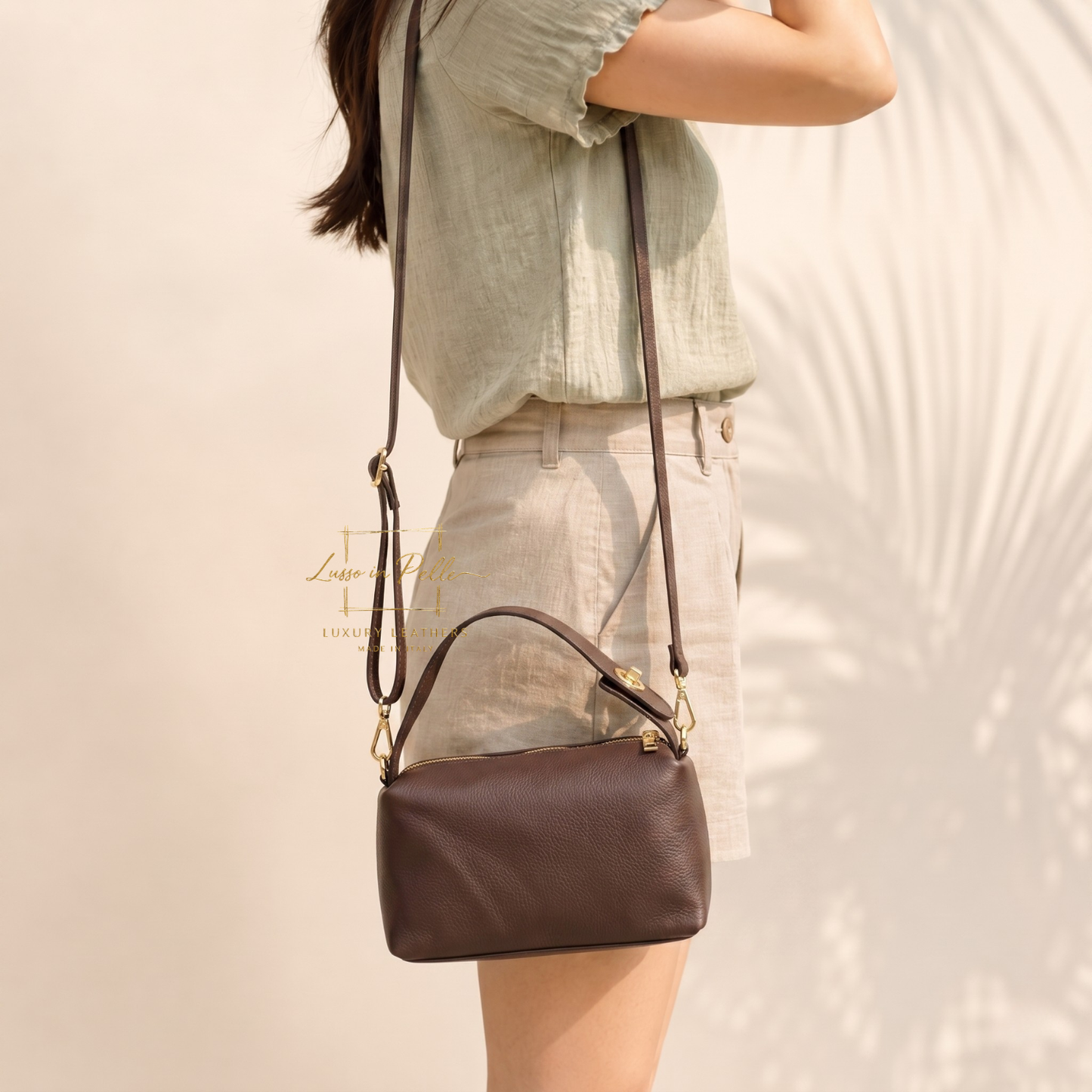 Top Handle Crossbody Leather Bad with Adjustable Detachable Straps