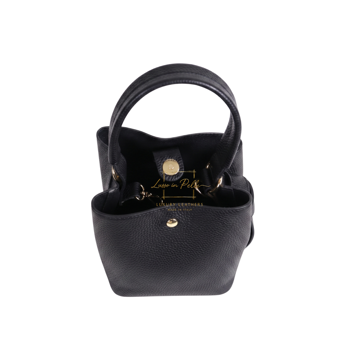 Genuine Italian Leather Bucket Handbag Top Handle Handbag with Snap Closure