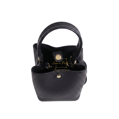 Genuine Italian Leather Bucket Handbag Top Handle Handbag with Snap Closure
