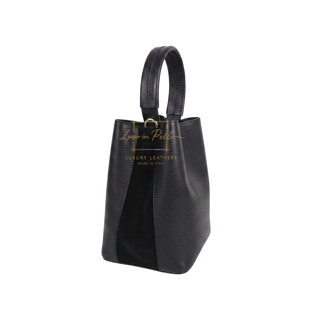 Genuine Italian Leather Bucket Handbag Top Handle Handbag with Snap Closure