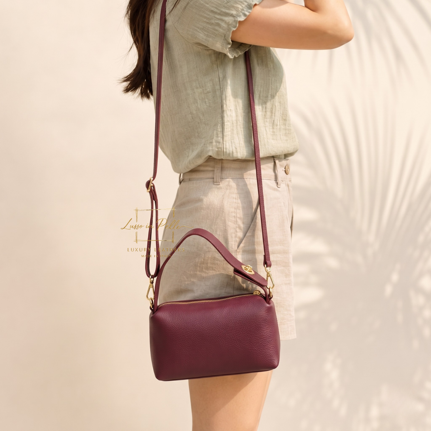 Top Handle Crossbody Leather Bad with Adjustable Detachable Straps