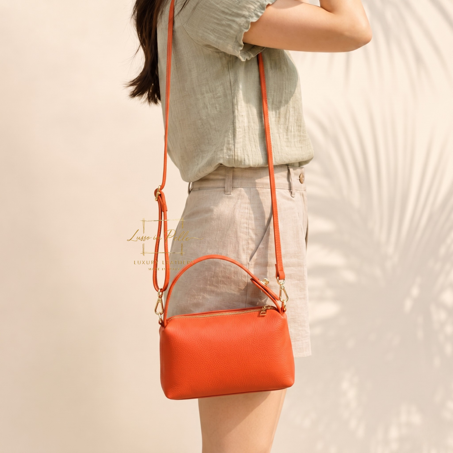 Top Handle Crossbody Leather Bad with Adjustable Detachable Straps