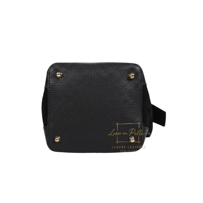 Genuine Italian Leather Bucket Handbag Top Handle Handbag with Snap Closure