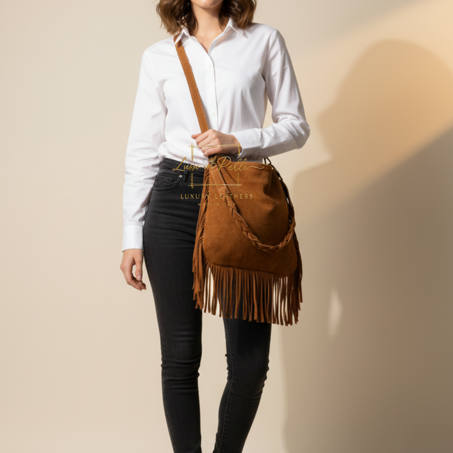 Marina Suede Shoulder/Crossbody Bag with Fringe