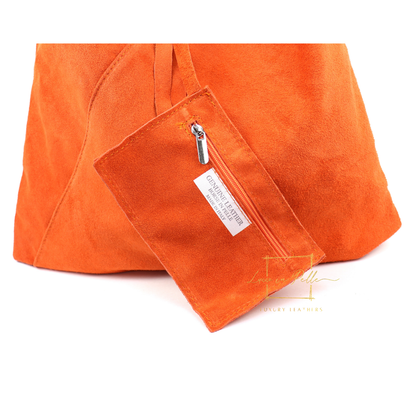 Milano Italian Suede Slouch Hobo Bag with Tan Leather Handle