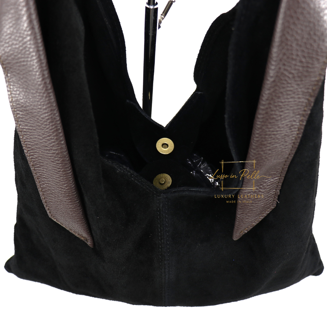 Suede Hobo Bag with Braided Leather Strap