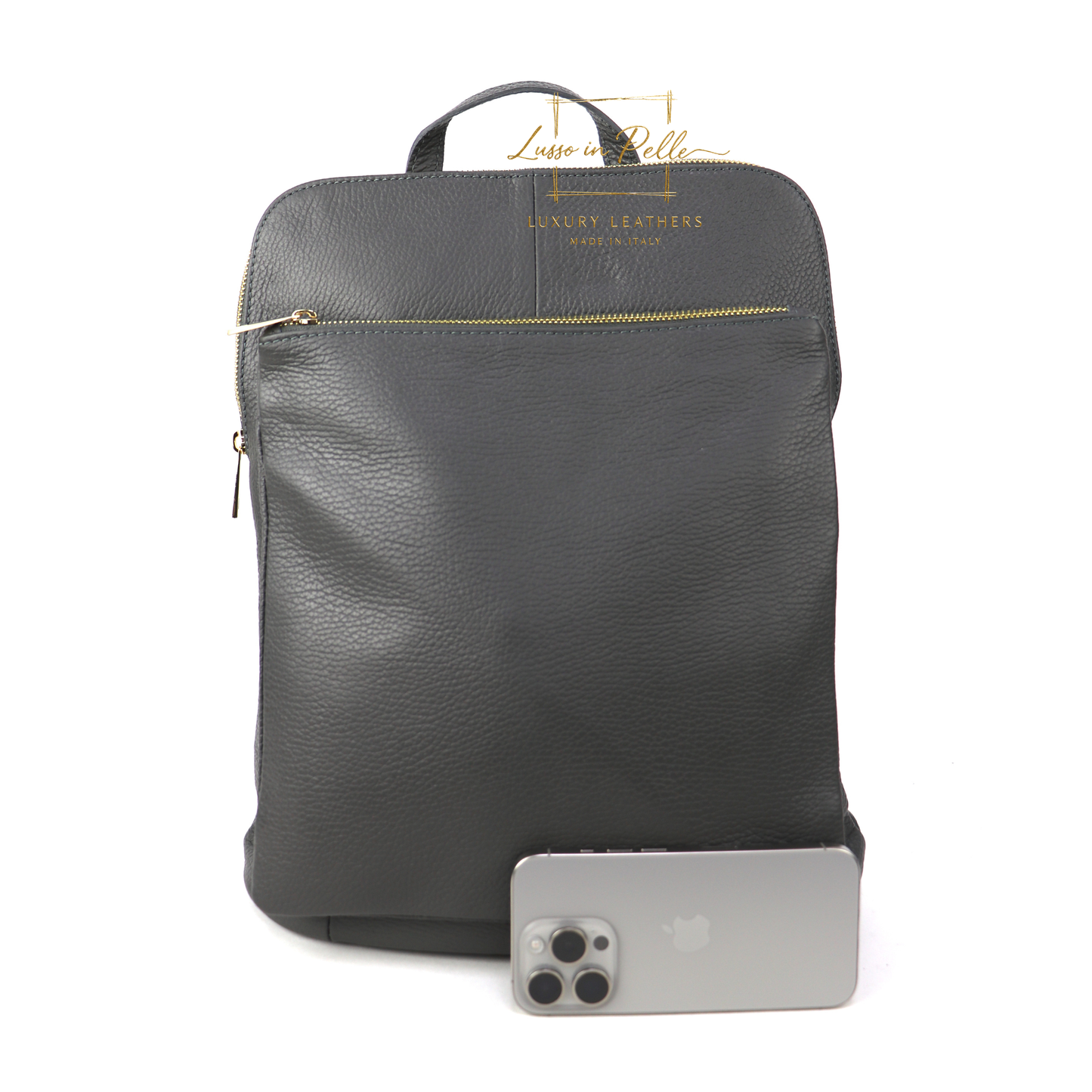 Large Versatile Italian Pebbled Leather Backpack