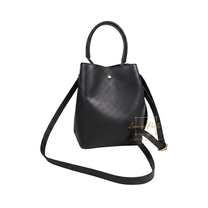 Genuine Italian Leather Bucket Handbag Top Handle Handbag with Snap Closure