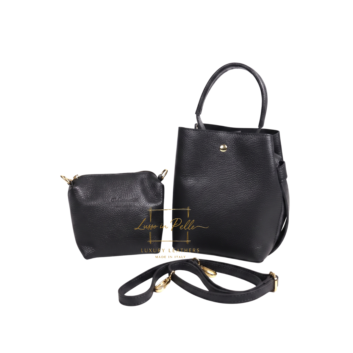 Genuine Italian Leather Bucket Handbag Top Handle Handbag with Snap Closure