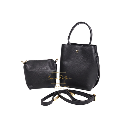Genuine Italian Leather Bucket Handbag Top Handle Handbag with Snap Closure