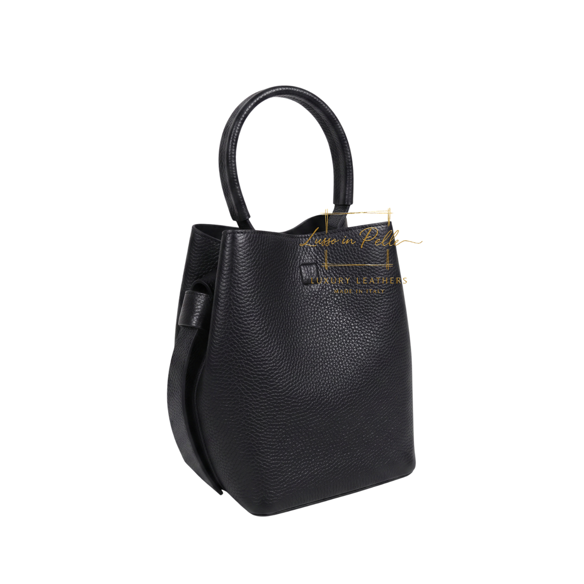 Genuine Italian Leather Bucket Handbag Top Handle Handbag with Snap Closure
