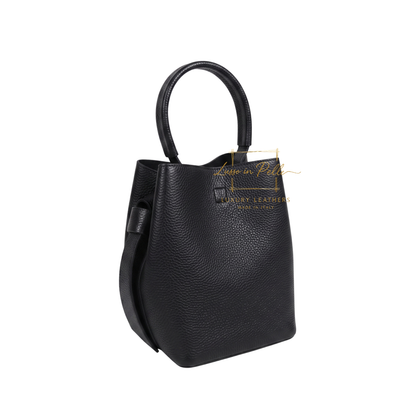 Genuine Italian Leather Bucket Handbag Top Handle Handbag with Snap Closure