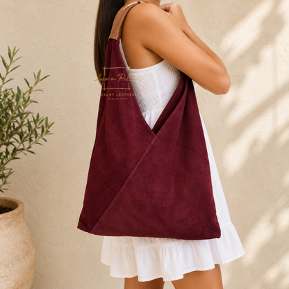 Milano Italian Suede Slouch Hobo Bag with Tan Leather Handle