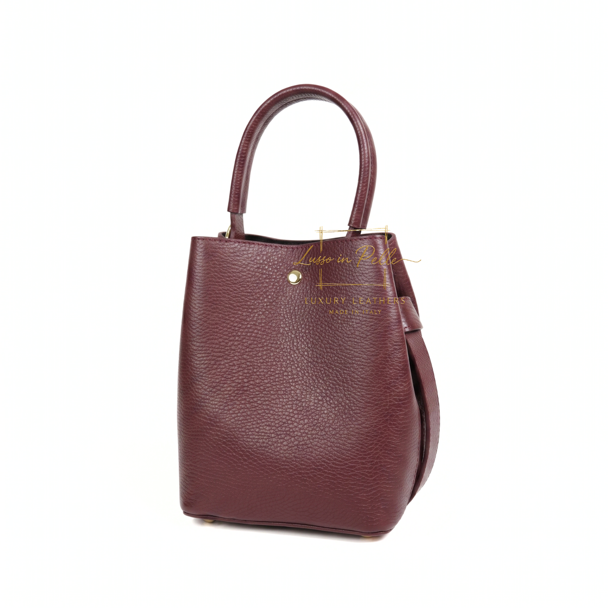 Genuine Italian Leather Bucket Handbag Top Handle Handbag with Snap Closure