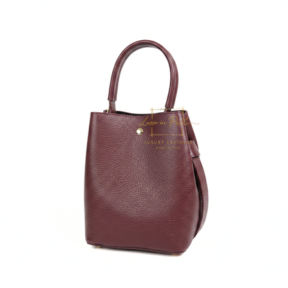 Genuine Italian Leather Bucket Handbag Top Handle Handbag with Snap Closure