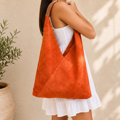 Milano Italian Suede Slouch Hobo Bag with Tan Leather Handle